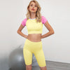 Seamless Color Patchwork Yoga Suit Women Gym Clothes Short Sleeve Crop Top Shorts Sports Tracksuit Fitness Workout Outdoor Set | Vimost Shop.
