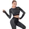 Seamless Striped Yoga Set Women Gym Clothes Long Sleeve Crop Top Leggings Sports Tracksuit Workout Training Fitness 2 Piece Set | Vimost Shop.