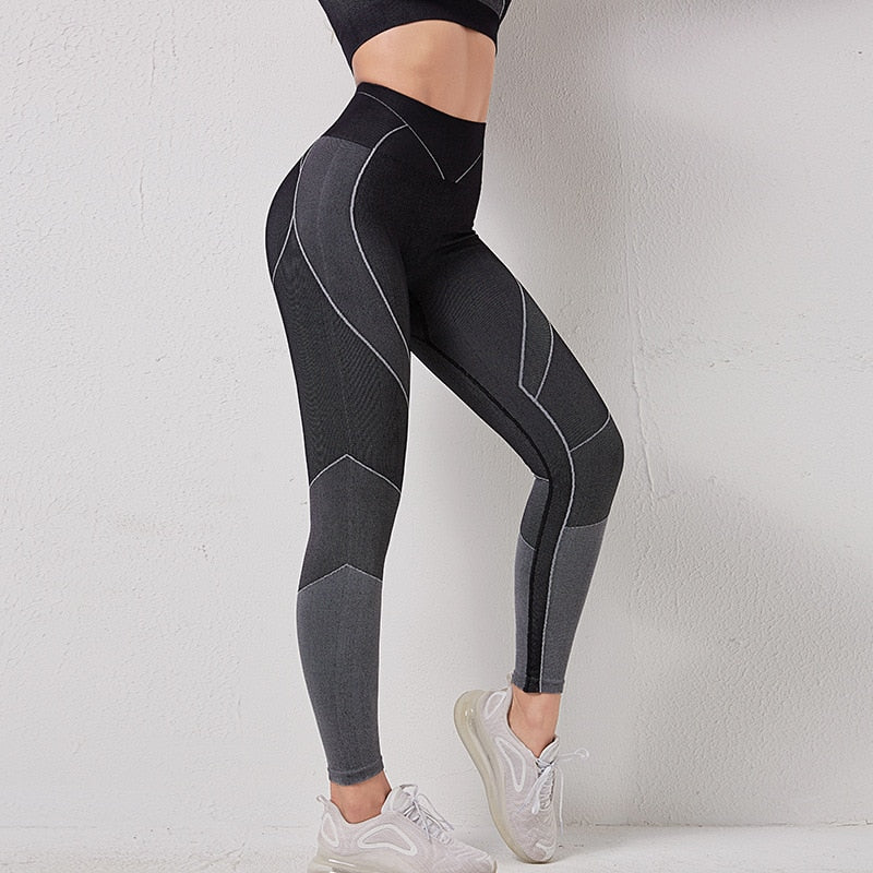 Seamless Striped Yoga Set Women Gym Clothes Long Sleeve Crop Top Leggings Sports Tracksuit Workout Training Fitness 2 Piece Set | Vimost Shop.