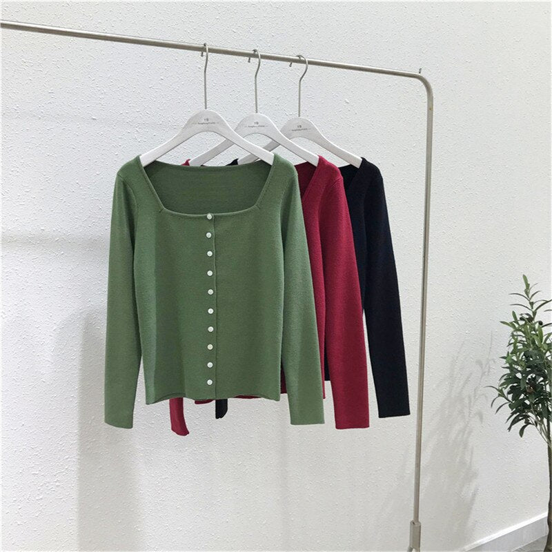 Square Collar Women Green Blouse Shirt Female Elegant  Spring Autumn Sexy Long  Sleeve Tops Ladies Casual Blouses