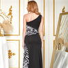 One Shoulder Zebra Gemstones Stitching Evening Dress Black Ballkleid | Vimost Shop.
