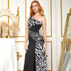 One Shoulder Zebra Gemstones Stitching Evening Dress Black Ballkleid | Vimost Shop.