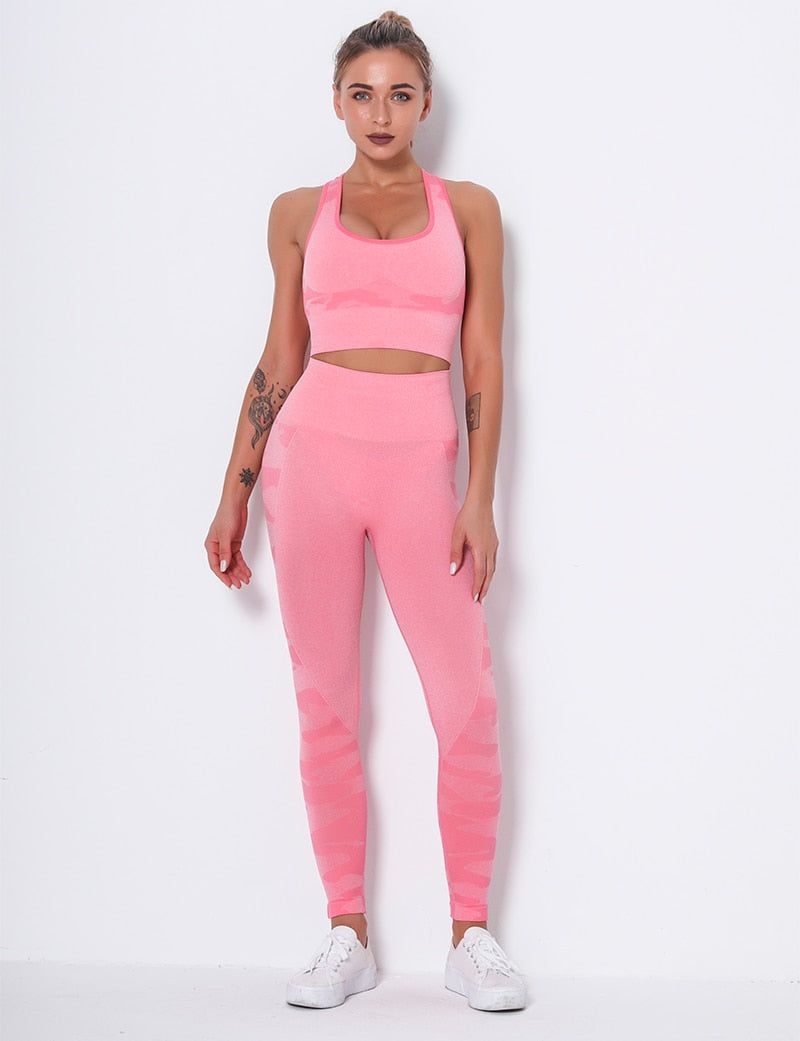 Women Workout Outfit 2 Pieces Yoga Set Seamless Running Leggings with Sports Bra Padded Tops Suit Gym Clothes Fitness Sportswear | Vimost Shop.
