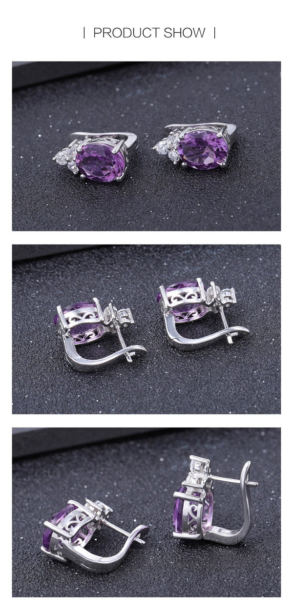 925 Sterling Silver Romantic Stud Earrings for Women Gift 5.21Ct Natural Amethyst Birthstone Earrings Fine Jewelry | Vimost Shop.