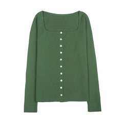 Square Collar Women Green Blouse Shirt Female Elegant  Spring Autumn Sexy Long  Sleeve Tops Ladies Casual Blouses