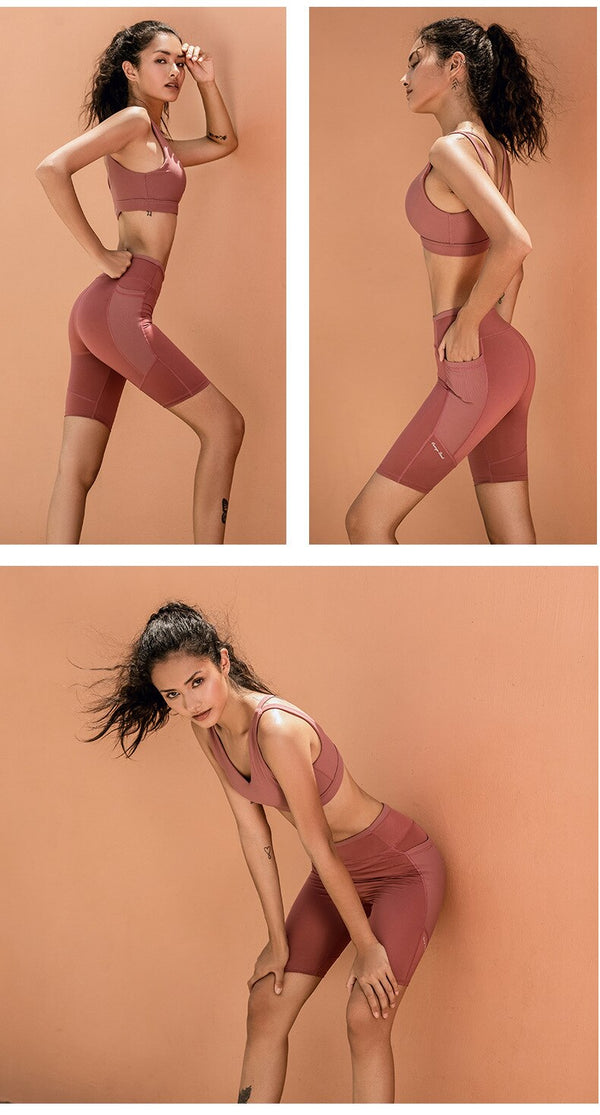 Solid Seamless Yoga Gym Suit Fashion Tank Beauty Back Top Slim Shorts Fitness Push Up Running Sports Running Gym Two Piece Set | Vimost Shop.