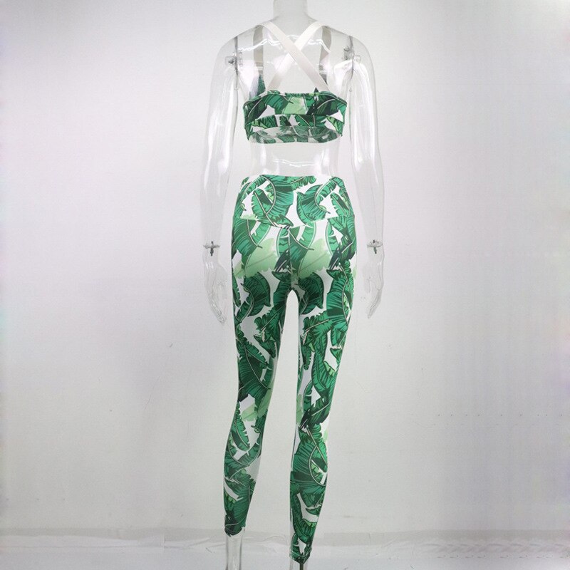 Seamless Leaf Print Yoga Set Gym Clothing Fashion Bra Crop Top Leggings Suit Push Up Workout Training Running Sports Tracksuit | Vimost Shop.