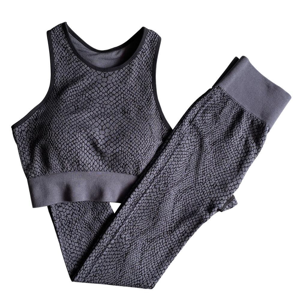 Seamless Python Pattern Yoga Set Gym Clothing Fashion Tank Crop Top Leggings Suit Push Up Workout Training Running Tracksuit | Vimost Shop.