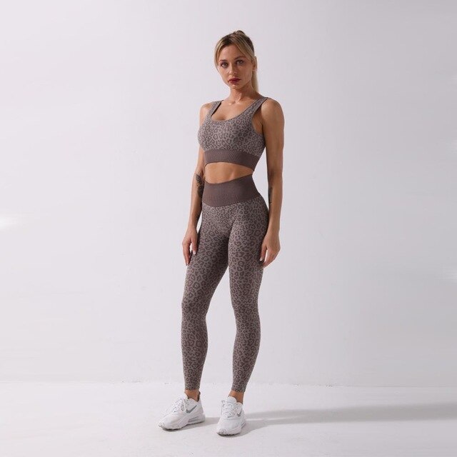 Seamless Leopard Print Yoga Set Gym Clothing Fashion Tank Crop Top Leggings Suit Push Up Workout Training Running Tracksuit | Vimost Shop.