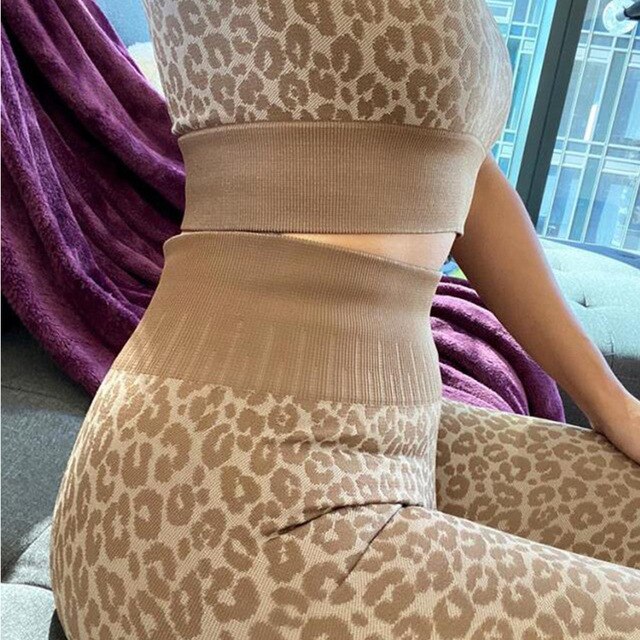 Seamless Leopard Print Yoga Set Gym Clothing Fashion Tank Crop Top Leggings Suit Push Up Workout Training Running Tracksuit | Vimost Shop.