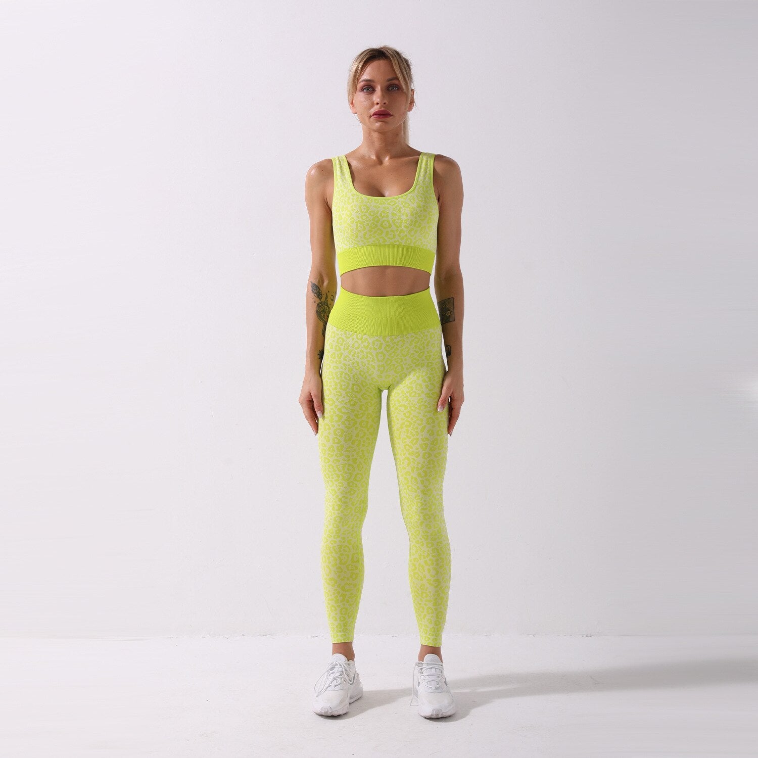Seamless Leopard Print Yoga Set Gym Clothing Fashion Tank Crop Top Leggings Suit Push Up Workout Training Running Tracksuit | Vimost Shop.