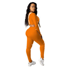 Autumn Striped Two Piece Set Tracksuit For Women Long Sleeve Crop Top Long Pants Jogging Outdoor Sports Suit Casual Sports Suit | Vimost Shop.