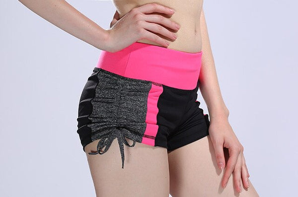 Women Color Patchwork Yoga Shorts Loose Drawstring Double Anti-exhaust Short Pants Casual Sports Running Gym Fitness Shorts | Vimost Shop.