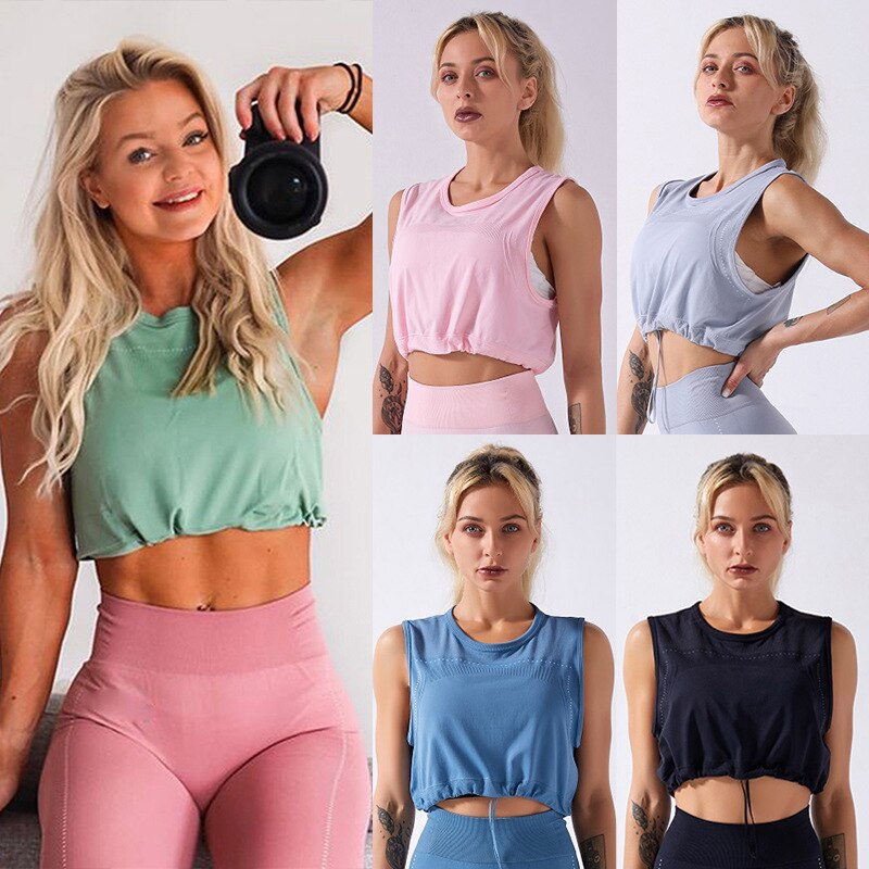 Sportswear Yoga Set Women GYM Clothing Solid Loose Tank Drawstring Crop Top Leggings Set Workout Running Fitness Tracksuit | Vimost Shop.