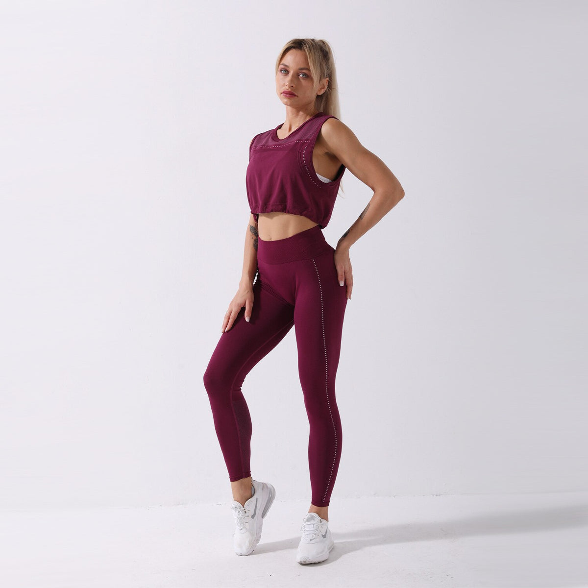 Sportswear Yoga Set Women GYM Clothing Solid Loose Tank Drawstring Crop Top Leggings Set Workout Running Fitness Tracksuit | Vimost Shop.