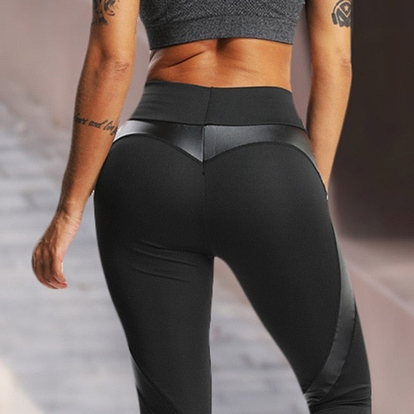 PU Patchwork Gym Yoga Leggings Fashion Hips Lifting Workout Pants Push Up Running Fitness Sports Pants Women Energy Clothing | Vimost Shop.