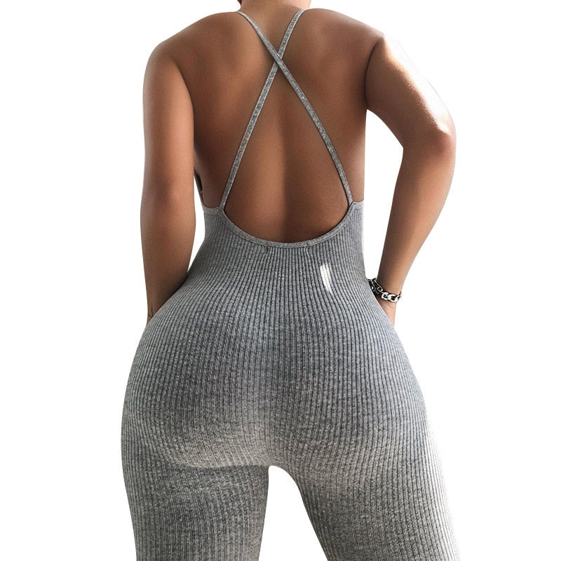 Women Solid Ribbing Yoga Jumpsuit Cami Top Shorts Romper Kintted Fashion Bodycon One Piece Workout Push Up Sport Energy Playsuit | Vimost Shop.