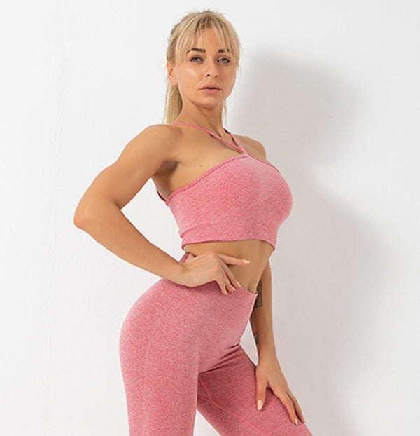 Autumn Seamless Solid Yoga Set Fashion Cami Crop Top And Shorts Two Piece Set Casual Running Gym Fitness Workout Push Up Outfits | Vimost Shop.