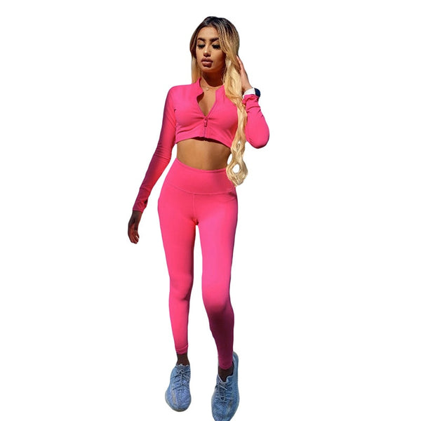 Autumn Seamless Solid Yoga Set Fashion Long Sleeve Crop Top Leggings Two Piece Set Casual Running Gym Fitness Workout Outfits | Vimost Shop.