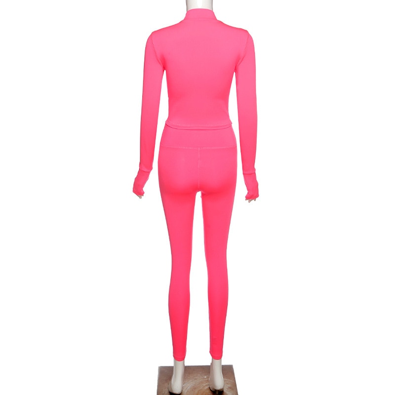 Autumn Seamless Solid Yoga Set Fashion Long Sleeve Crop Top Leggings Two Piece Set Casual Running Gym Fitness Workout Outfits | Vimost Shop.