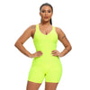 Women Solid Jacquard Yoga Jumpsuit Workout Fitness Shaping Push Up Playsuit V Neck Sleeveless Backless Top Shorts Sports Romper | Vimost Shop.