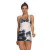 Women Tie Dye Print Jacquard Yoga Jumpsuit Workout Fitness Push Up Playsuit V Neck Sleeveless Backless Top Shorts Sports Romper | Vimost Shop.