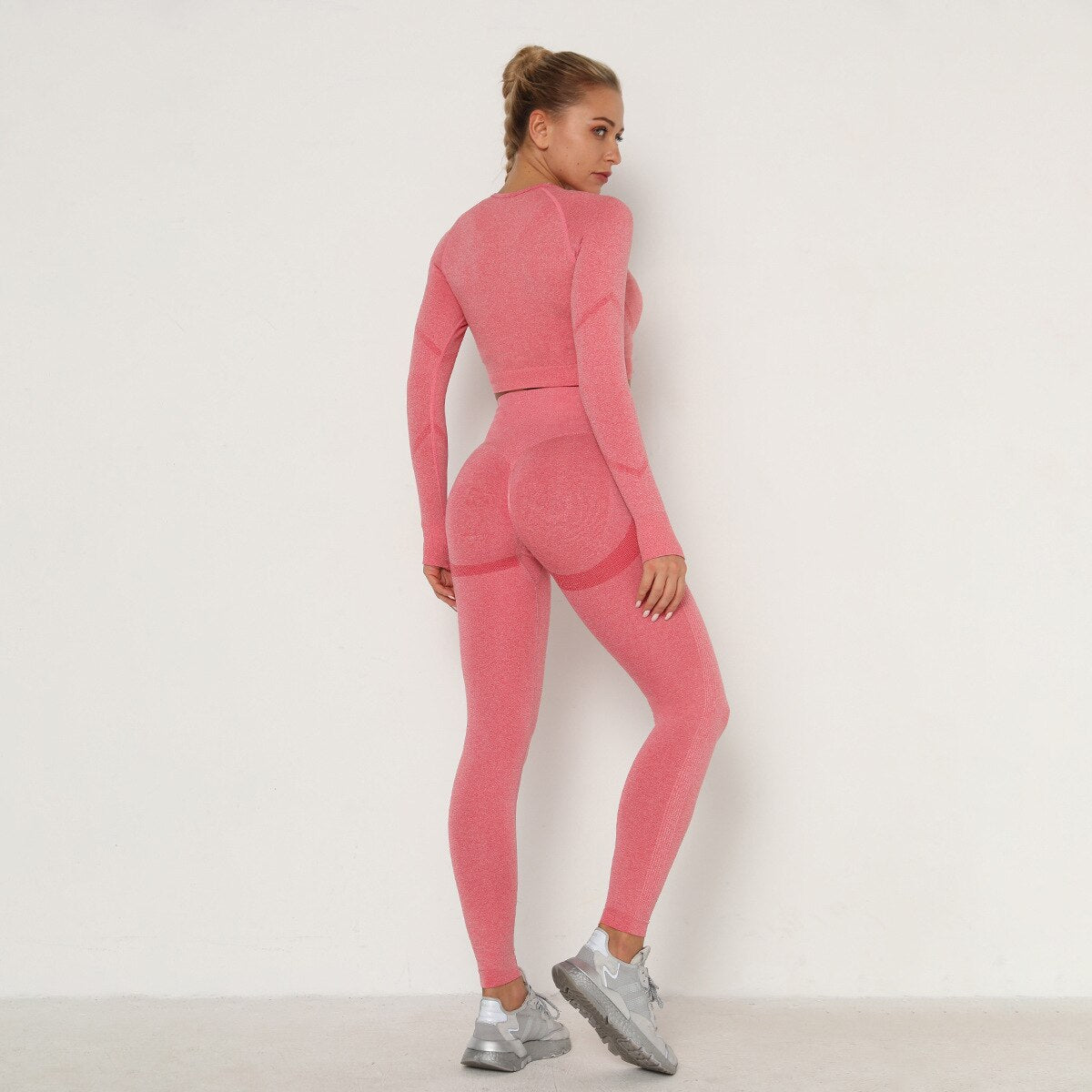 Autumn Seamless Yoga Set Women Gym Clothes Solid Long Sleeve Crop Top Leggings Tracksuit Workout Push Up Sports Fitness 2 Piece | Vimost Shop.