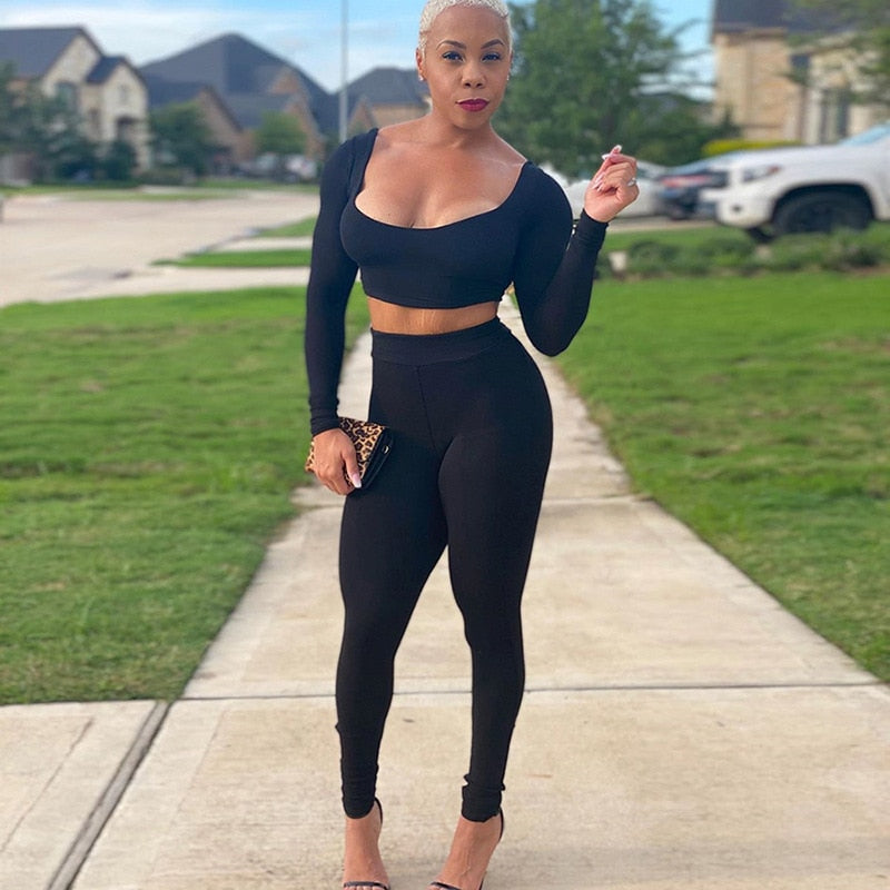 Solid Seamless Yoga Gym Suit Fashion Long Sleeve Crop Top Leggings Two Piece Set Fitness Push Up Running Sports Dance Clothing | Vimost Shop.