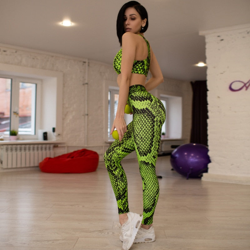 Sportswear Snakeskin Print Yoga Set Women GYM Clothing Sleeveless Crop Top Leggings Casual Workout Active Push Up Tracksuit | Vimost Shop.