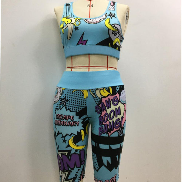 Seamless Print Gym Yoga Suit Fashion Vest Crop Top Shorts Tracksuit Fitness Push Up Running Sports Dance Training Two Piece Set | Vimost Shop.