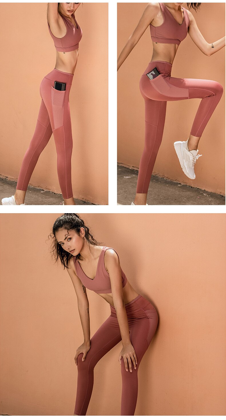 Solid Seamless Gym Yoga Suit Fashion Tank Beauty Back Top Leggings Fitness Push Up Running Sports Dance Training Two Piece Set | Vimost Shop.