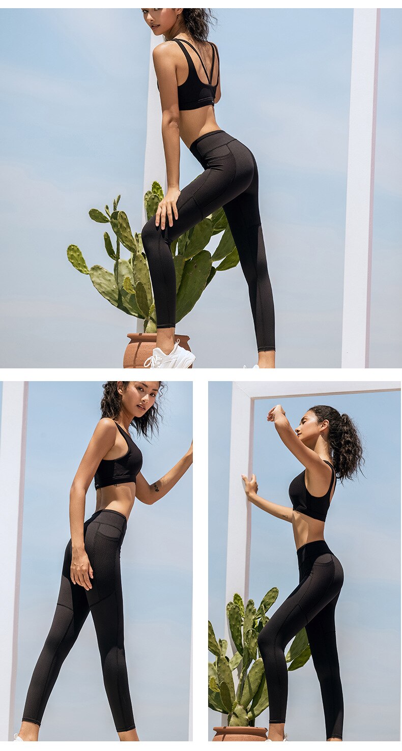 Solid Seamless Gym Yoga Suit Fashion Tank Beauty Back Top Leggings Fitness Push Up Running Sports Dance Training Two Piece Set | Vimost Shop.