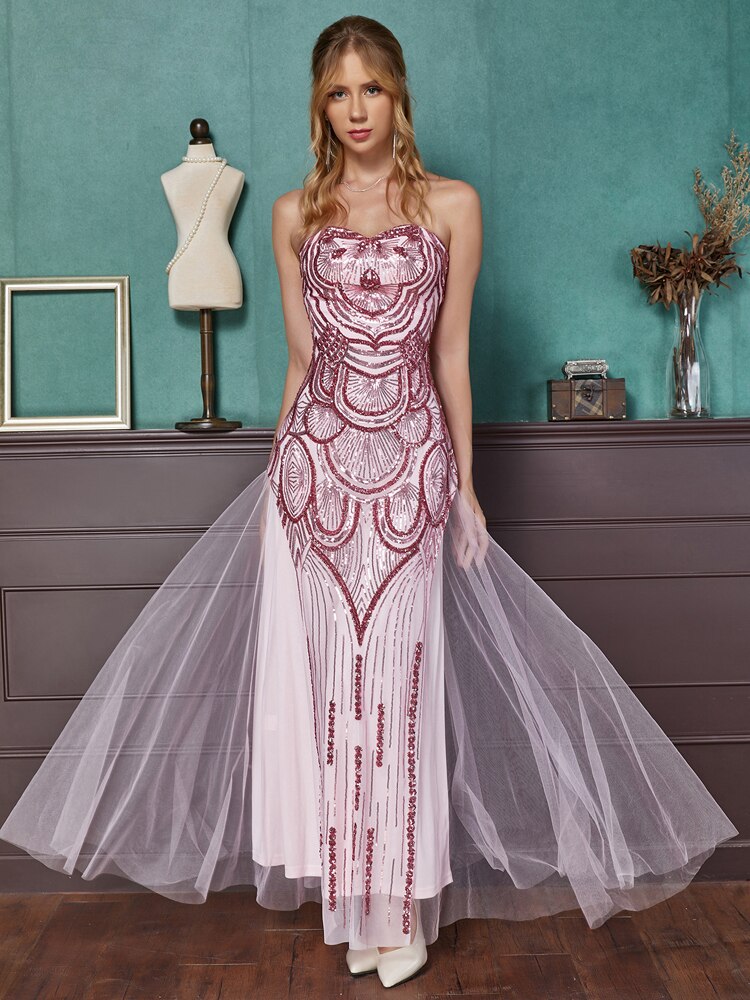 Vintage Sequin 1920S Prom Dresses Art Deco Tulle Formal Gown | Vimost Shop.