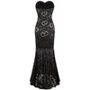 Strapless Floral Lace See Through Mermaid Formal Long Evening Dresses Black | Vimost Shop.