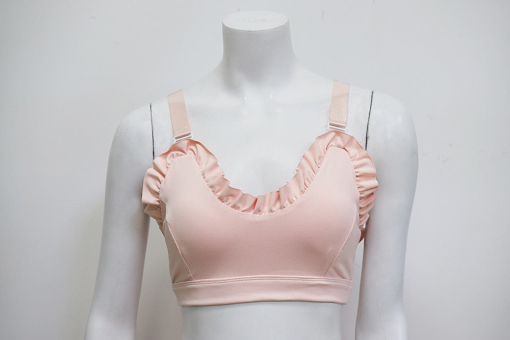 Solid Yoga Bra Top With Lacework Sports Gym Fitness Workout Push Up Crop Top Sweet Sporty Tank Shockproof Quick Dry Tees | Vimost Shop.
