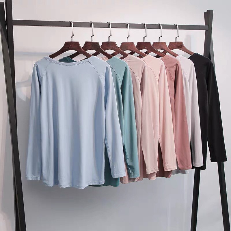 Naked-feel Fabric Skin Friendly Workout Yoga Long Sleeved Shirts Women Breathable Lightweight Loose Running Sport Tops