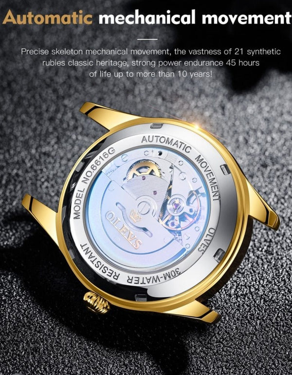 Men Mechanical Watch Gold OLEVS Luxury Automatic Watch diamond Sport Stainless Steel Waterproof Watch Men relogio masculino | Vimost Shop.