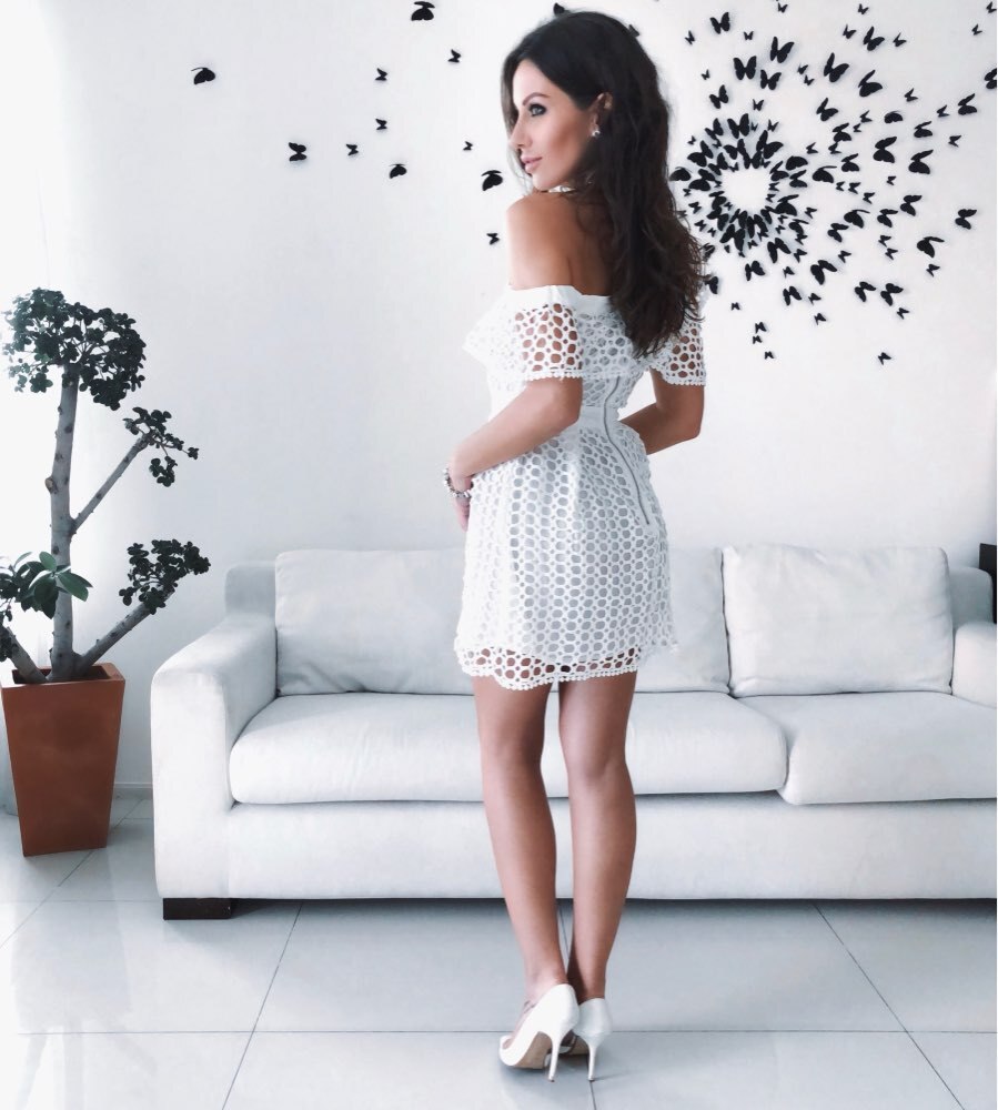 Ruched Hollow Out Short Ladies Dress Asymmetrical One Shoulder Butterfly Sleeve White boho Hot  deep v-neck Dresses | Vimost Shop.