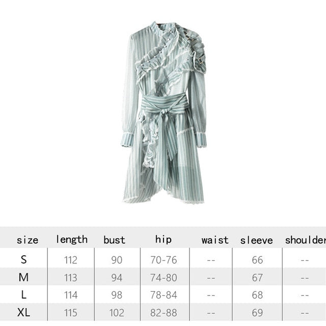 Fruncido de Organza volantes blusas azules botones camisa fina de rayas asimétricas para mujeres primavera moda | Vimost Shop.