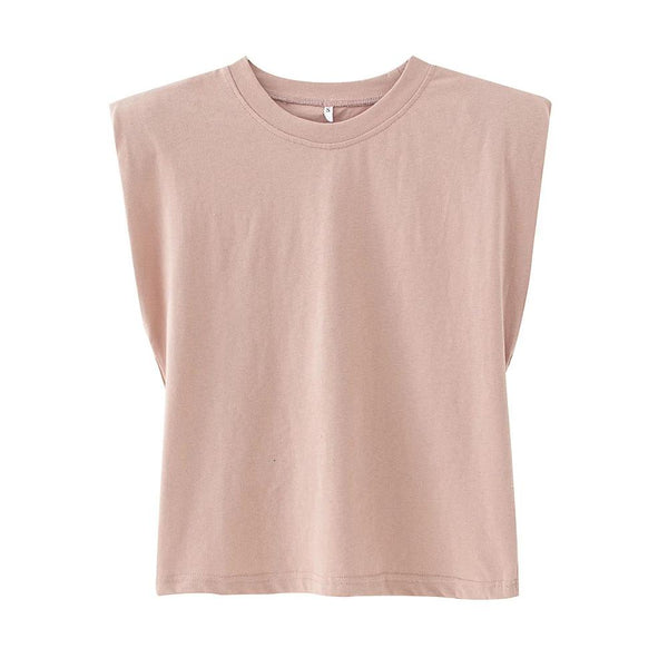 Shoulder pads Sleeveless tank 95% cotton pullover basic style Casual Femme T- shirts  New Summer Women Tops | Vimost Shop.