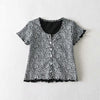 Women Scoop Neck Button down Floral Print Crop Tee Short Sleeve Floral Printed Crop Top For Women Summer Fashion | Vimost Shop.