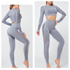Seamless Sportswear Yoga Set Gym Fitness Tracksuit Hollow Out Long Sleeve Top Hips Lifting Leggings Running Traning 2 Piece | Vimost Shop.