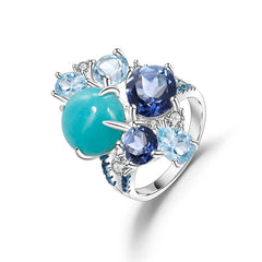 925 Sterling Silver Statement Rings Natural Amazonyte Blue Topaz Gemstone Candy Ring for Women Fine Jewelry | Vimost Shop.