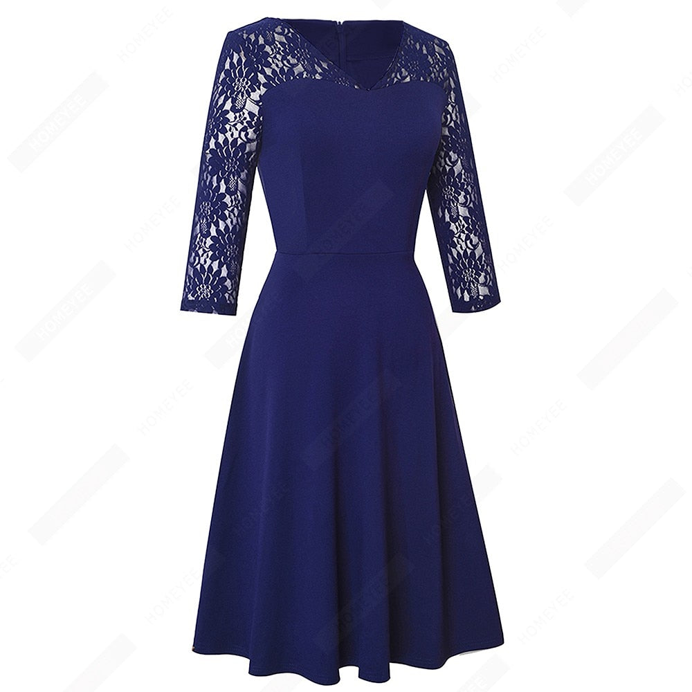 Women Sexy Chic Lace Patchwork Elegant Dress Casual Swing Party Retro Dress | Vimost Shop.
