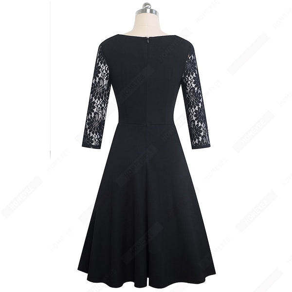 Women Sexy Chic Lace Patchwork Elegant Dress Casual Swing Party Retro Dress | Vimost Shop.
