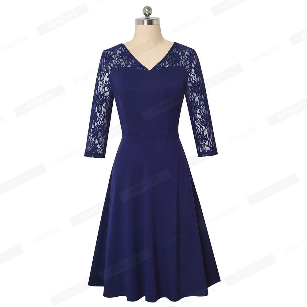 Women Sexy Chic Lace Patchwork Elegant Dress Casual Swing Party Retro Dress | Vimost Shop.
