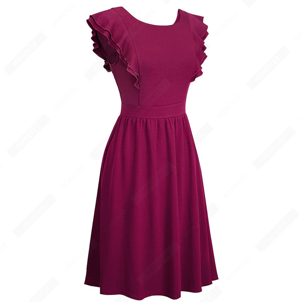 Women Retro Charming A-line Party Dress Elegant Casual Butterfly Sleeve Round Neck Swing Dress | Vimost Shop.