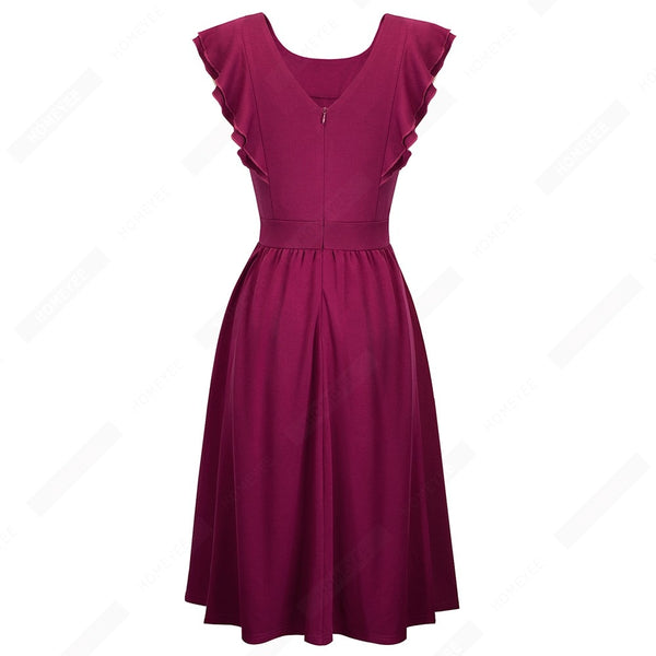 Women Retro Charming A-line Party Dress Elegant Casual Butterfly Sleeve Round Neck Swing Dress | Vimost Shop.