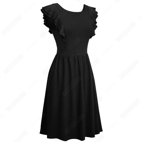 Women Retro Charming A-line Party Dress Elegant Casual Butterfly Sleeve Round Neck Swing Dress | Vimost Shop.