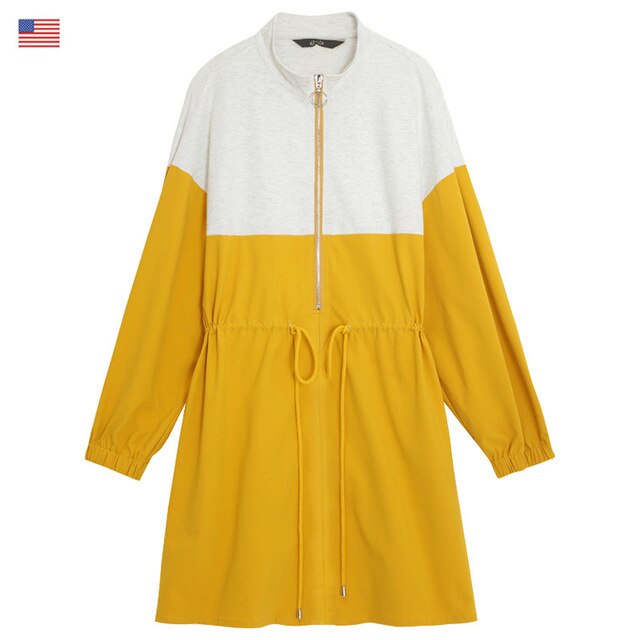 Khaki Colorblock Patchwork Casual Safari Dress Women Autumn Korean Ladies Daily Dress | Vimost Shop.